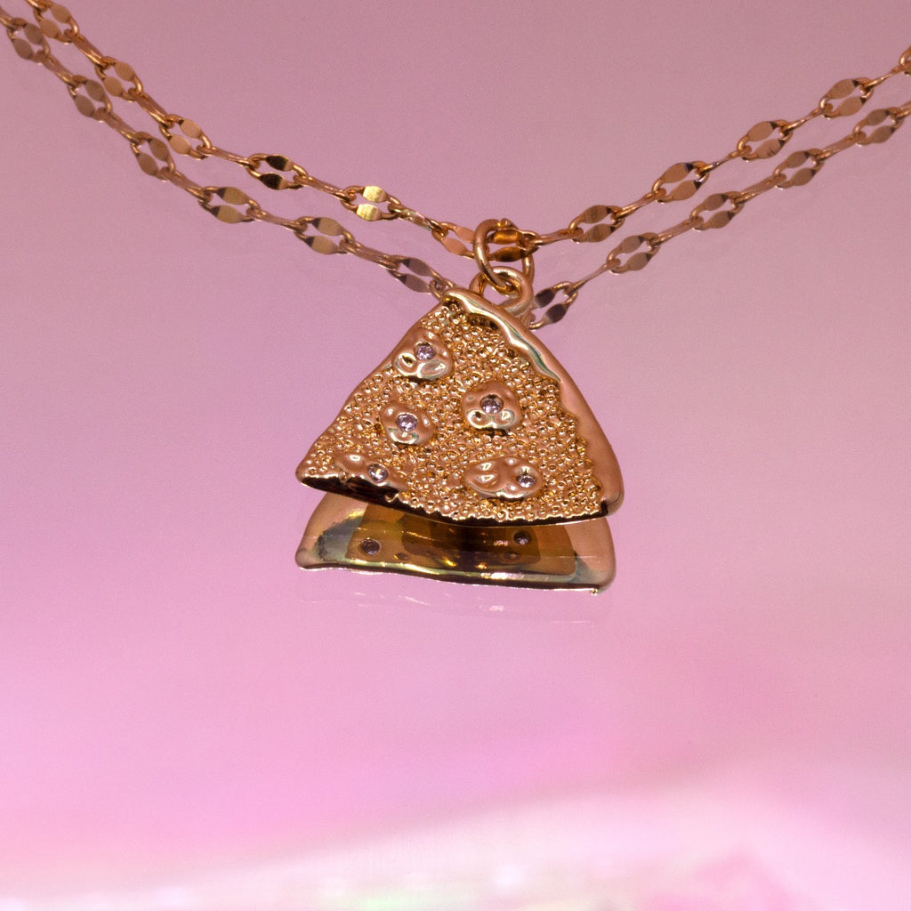 Stainless steel ketting met pizza bedel
