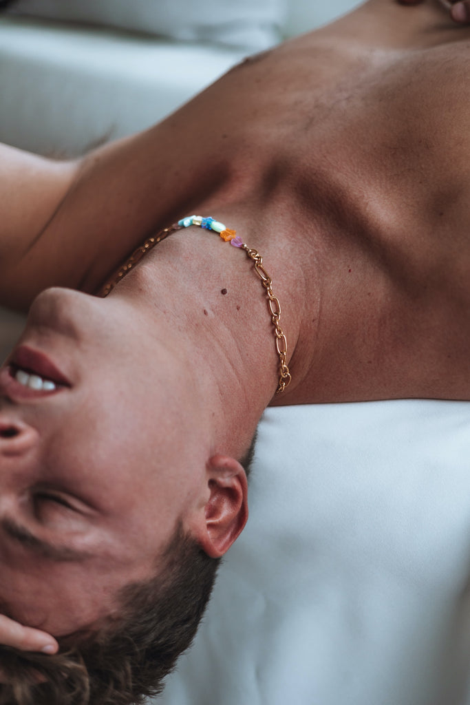 Chunky ketting uit stainless steel met hartvormige en stervormige acryl kralen 